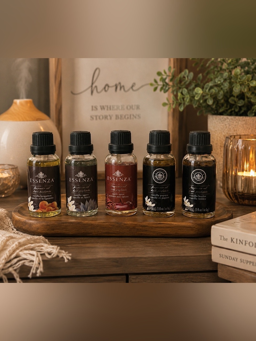 Essenza Fragrance Oil Set Vanilla Bergamot Agave Papaya Brulee Apple Spice 30ml
